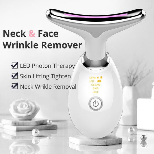 3-Color LED Neck & Face Massager ES-1081 Microcurrent EMS Beauty Device Skin Tightening Anti-Aging Wrinkle Remover USB Rechargeable