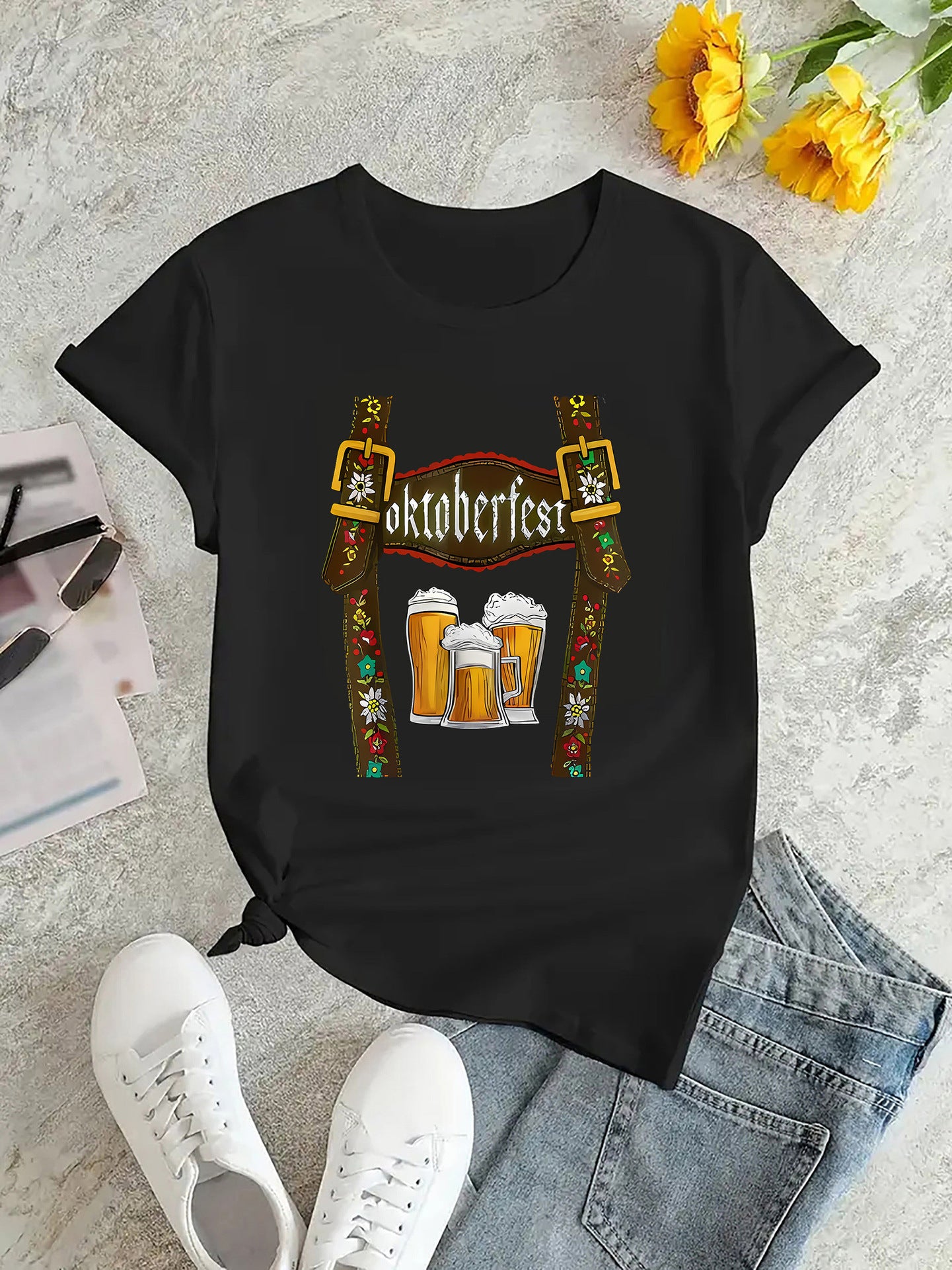 Casual Printed Cotton Top for Women – Loose Fit T-Shirt (Black / White | S–XXL)