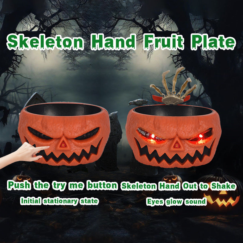 Motion-Activated Halloween Candy Bowl – Skeleton Hand with Glowing Eyes