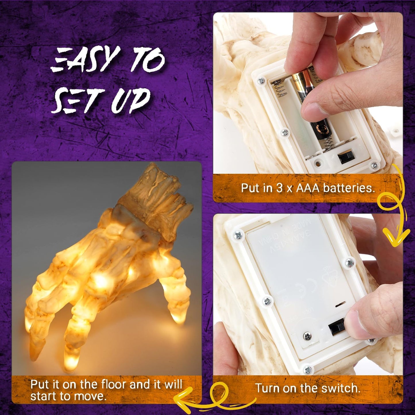 ️ Glowing Walking Zombie Hand – Sound & Touch Activated Halloween Prop