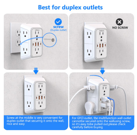 6 Outlet Power Strip with 4 USB Ports Multi Plug Extension Board Fast Charging Surge Protector White