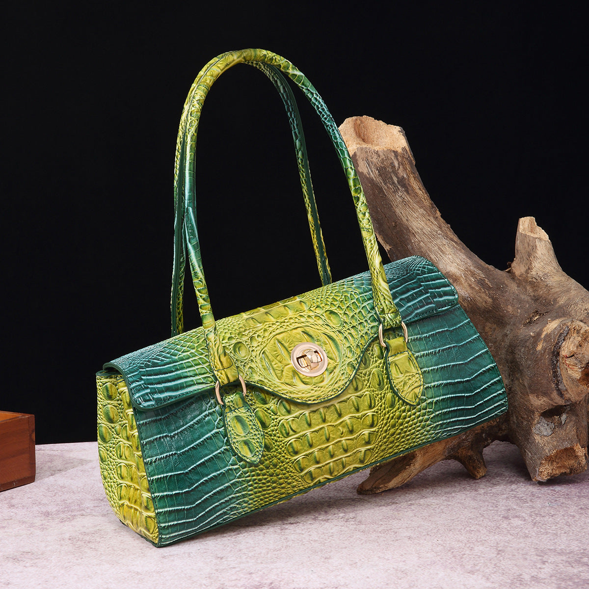 Womens Crocodile-Print Brahmin Shoulder Tote Bag