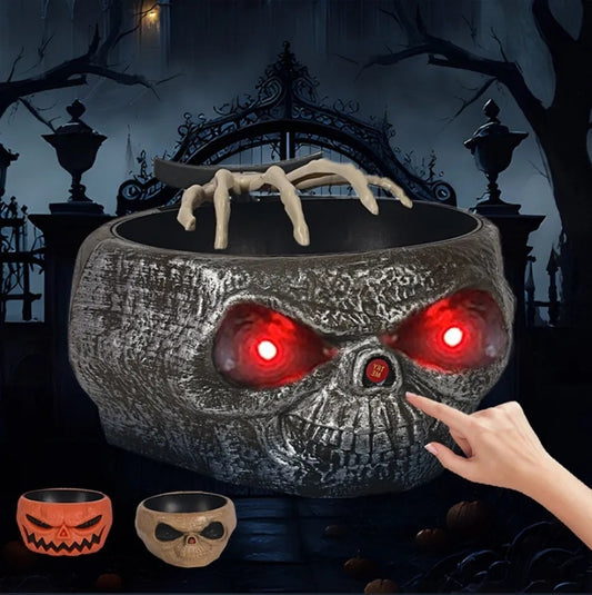 Motion-Activated Halloween Candy Bowl – Skeleton Hand with Glowing Eyes