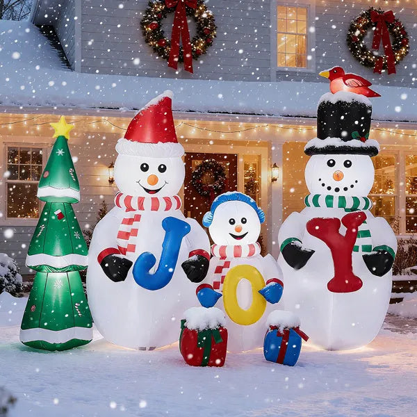 Giant Christmas Inflatable – Snowman Family with Christmas Tree & JOY Sign (LED Light-Up)