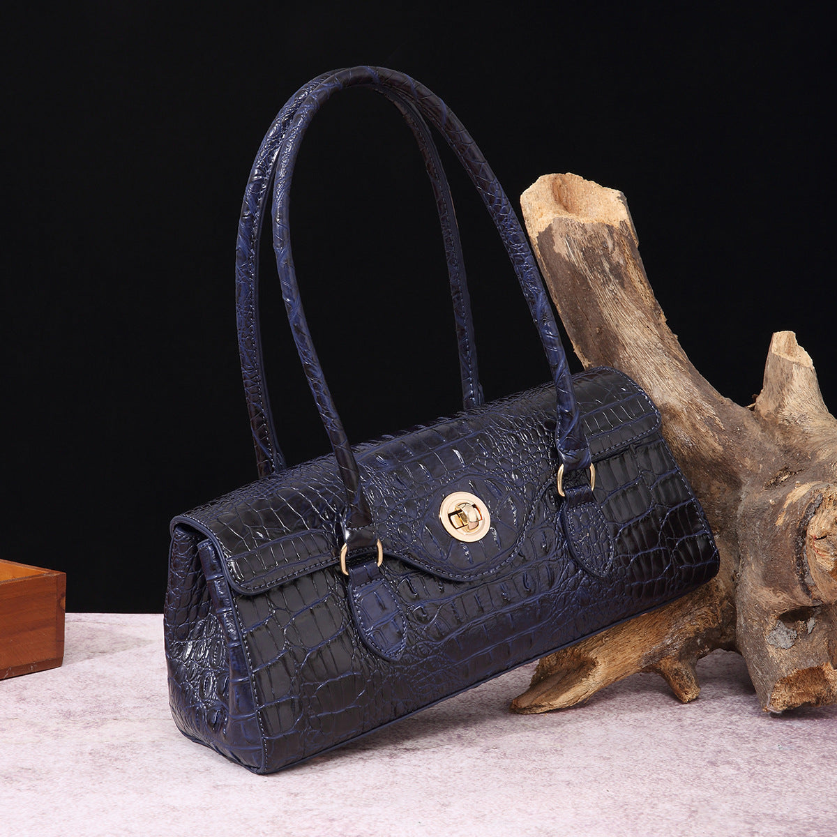 Womens Crocodile-Print Brahmin Shoulder Tote Bag