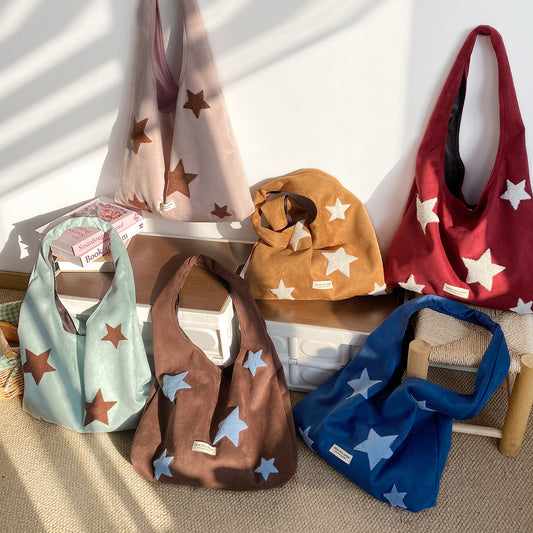 Korean-style Star-embroidered Single-shoulder Bag Large-capacity Plush Tote Bag