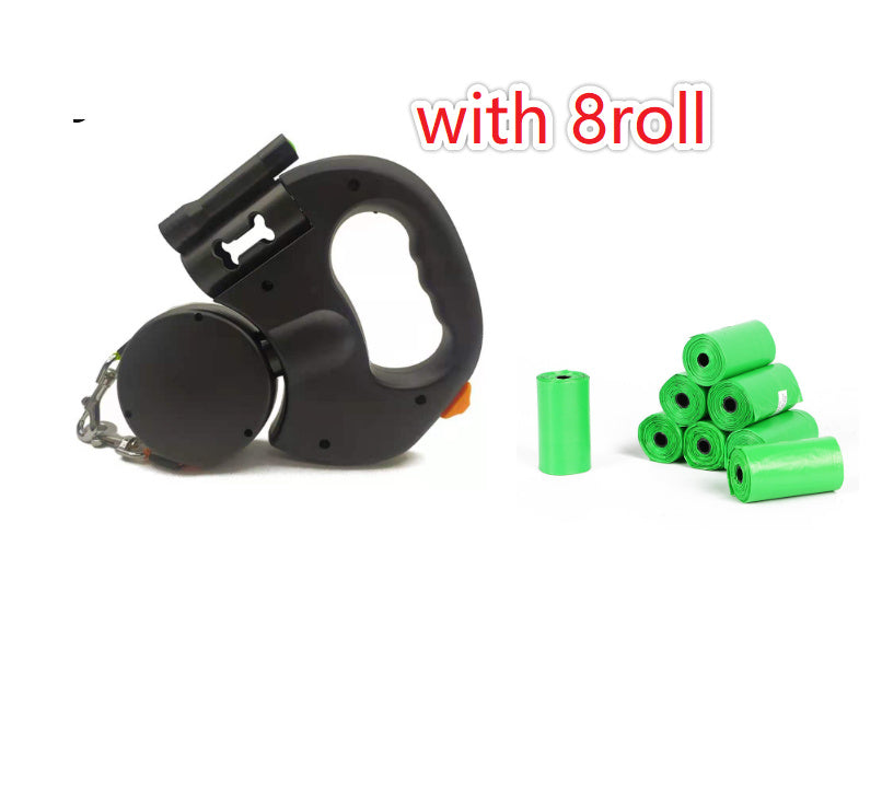 Dual Retractable Dog Leash with Flashlight & Poop Bag Holder