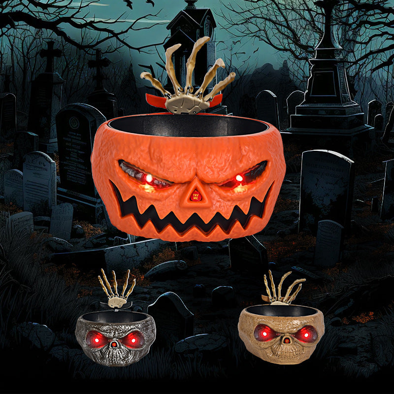 Motion-Activated Halloween Candy Bowl – Skeleton Hand with Glowing Eyes