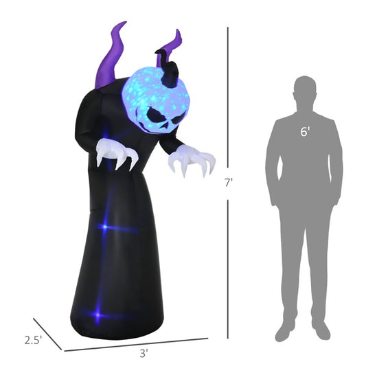 8ft Inflatable Halloween Skeleton Ghost with LED Lights & Blue Flame Effect