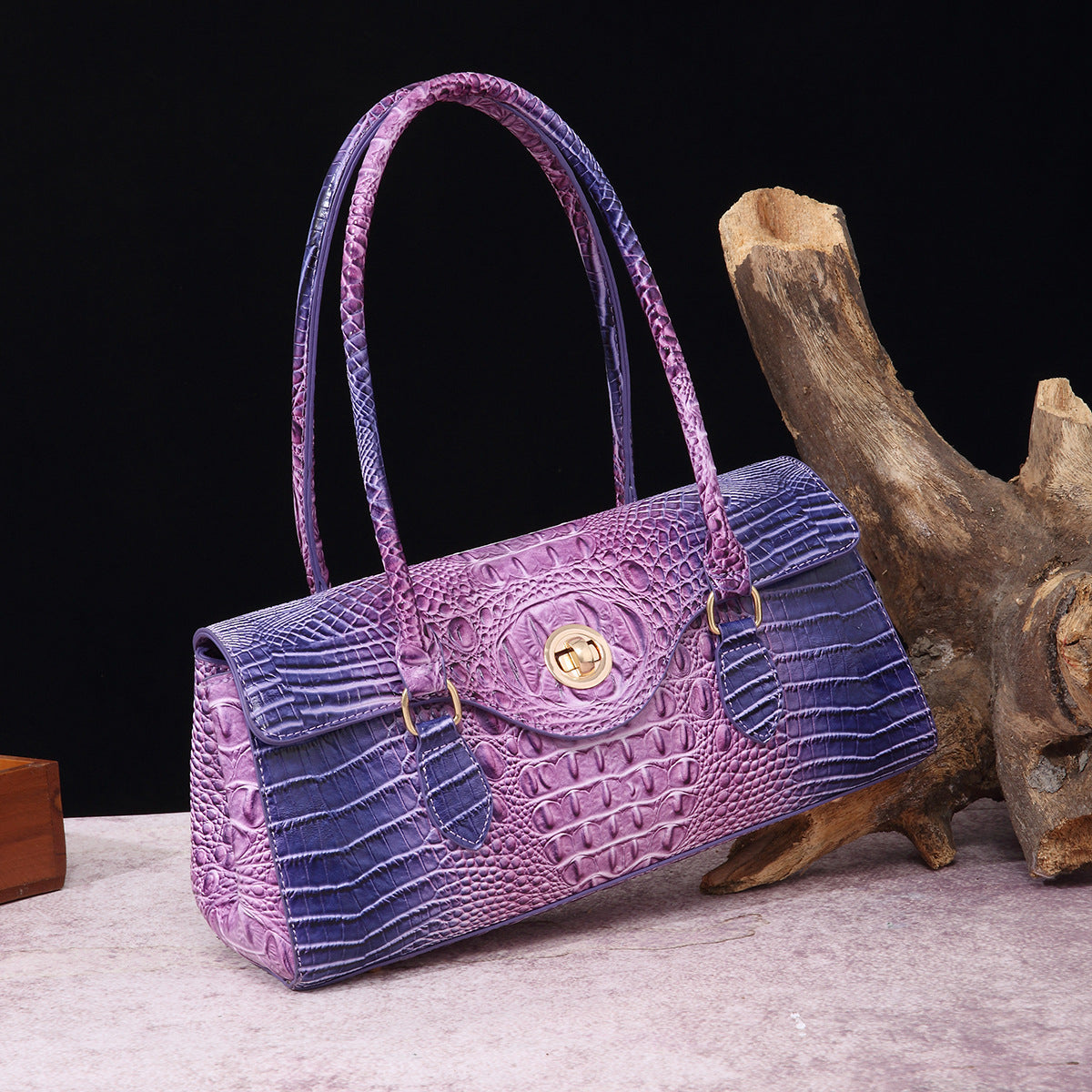 Womens Crocodile-Print Brahmin Shoulder Tote Bag