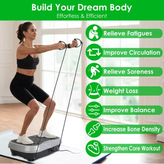 Vibration Plate Exercise Machine Whole Body Fitness Platform with Remote 120 Speed Levels Resistance Bands Home Workout Trainer