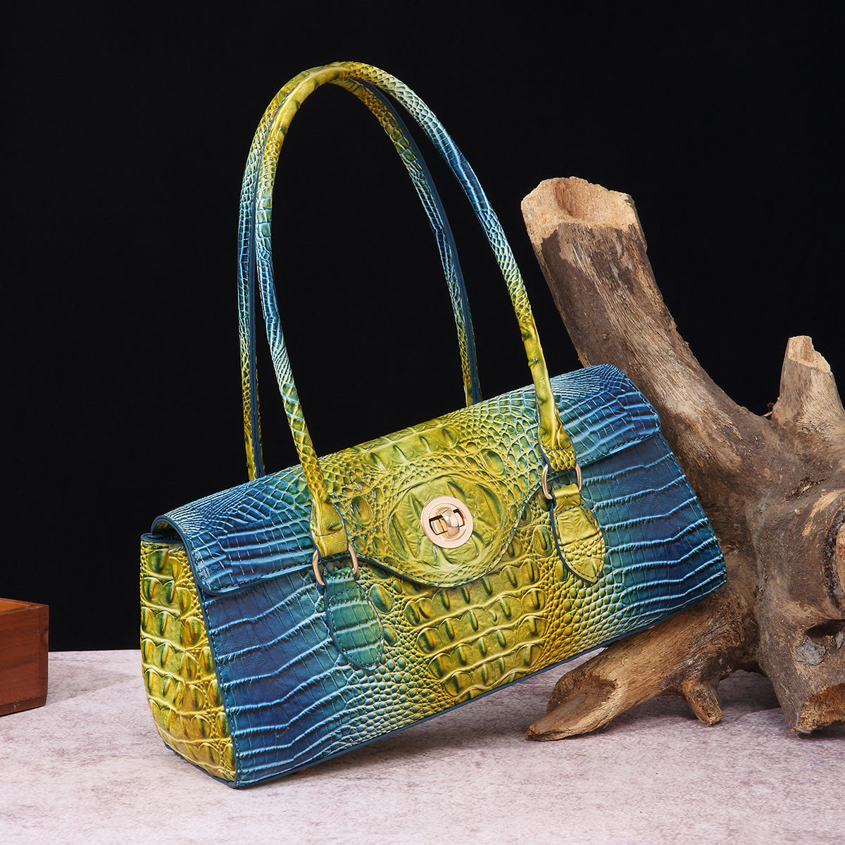Womens Crocodile-Print Brahmin Shoulder Tote Bag
