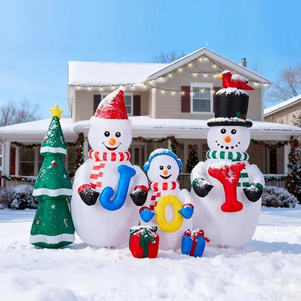 Giant Christmas Inflatable – Snowman Family with Christmas Tree & JOY Sign (LED Light-Up)
